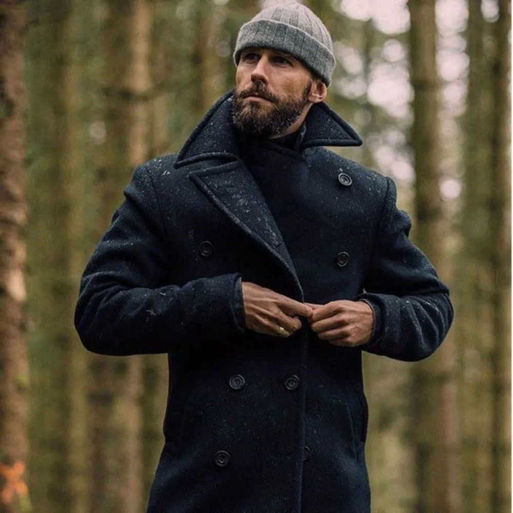 Mens Men's New Wool Blends Peacoat Long-sleeved Tweed Coat Autumn and Winter Fashion Solid Color Long Overcoats Large Size Male Jackets D260921