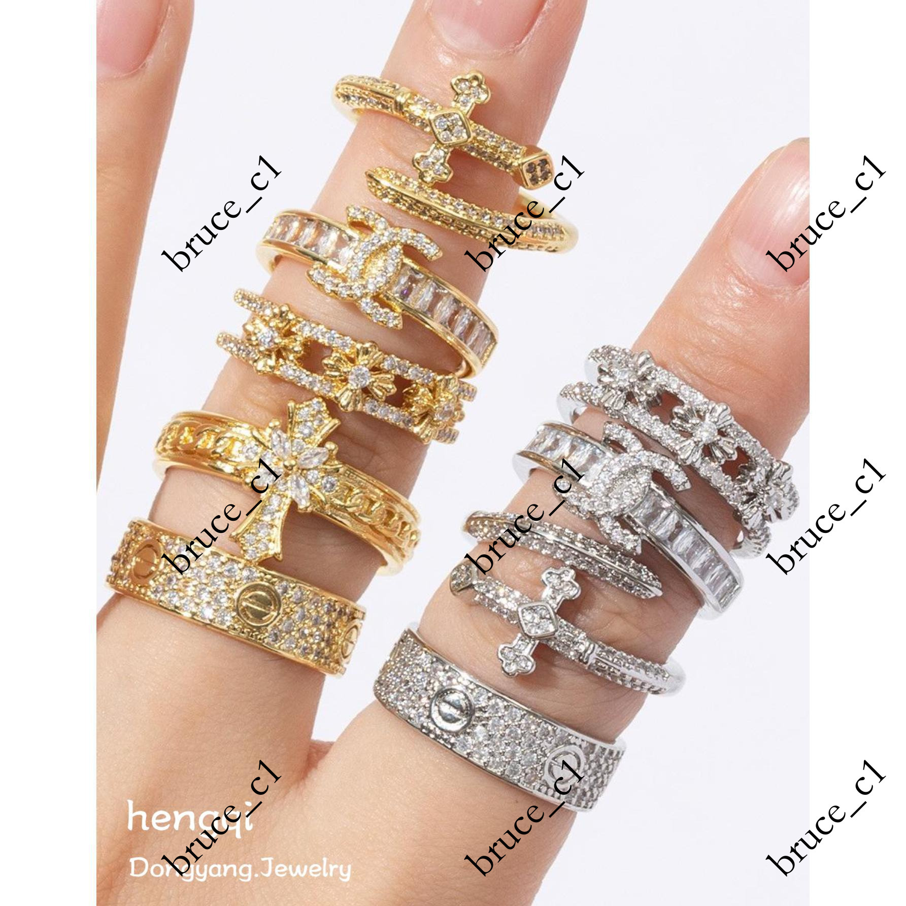 European and American Light Luxury Copper Zircon Cross INS Style Niche Design Vintage High-end Open Ring