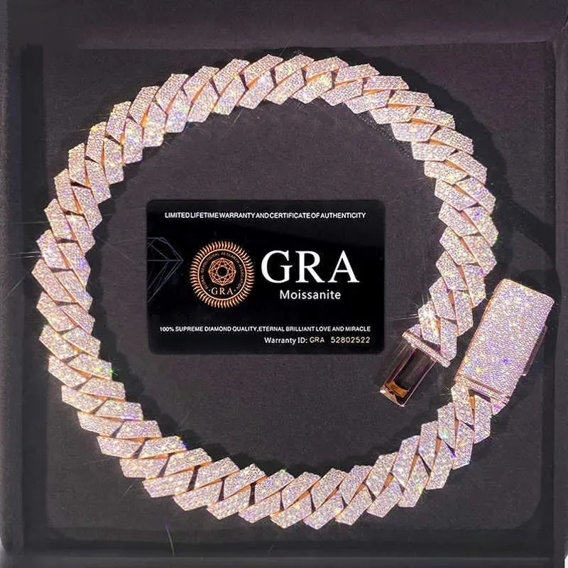 Bracelet Designer Jewelry Cuban k High Quality 3 Rows VVS Moissanite Dia Chain White Rose Gold Plated Hip hop Chains for Men Necklace