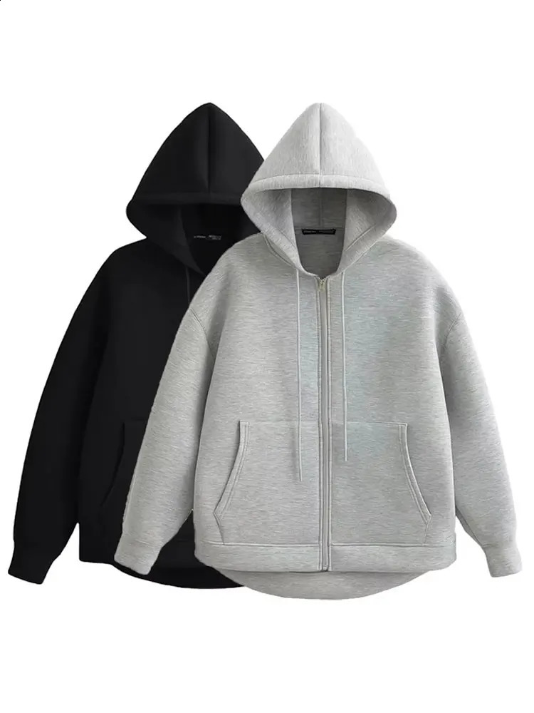 HH Autumn Women Casual Hooded Jacket Loose Oversize Zipper Hoodie Sweatshirts Solid Coat Office Lady Chic Outwear Tops 260921