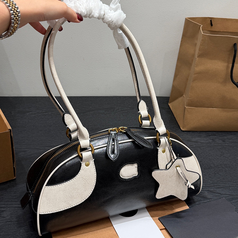 10A Designer Women Hobo Bag Vintage Color Block Barrel Handbag Retro Patchwork Top Handle Shoulder Bag Classic Zipper Bowling Purse