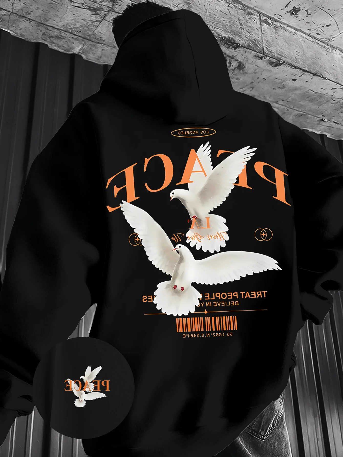 Peace Men's Men Hoodies Sweatshirts Dove Hoodie White Bird Graphic Back Print Oversized Lined Pullover Sweatshirt Casual Streetwear D260921