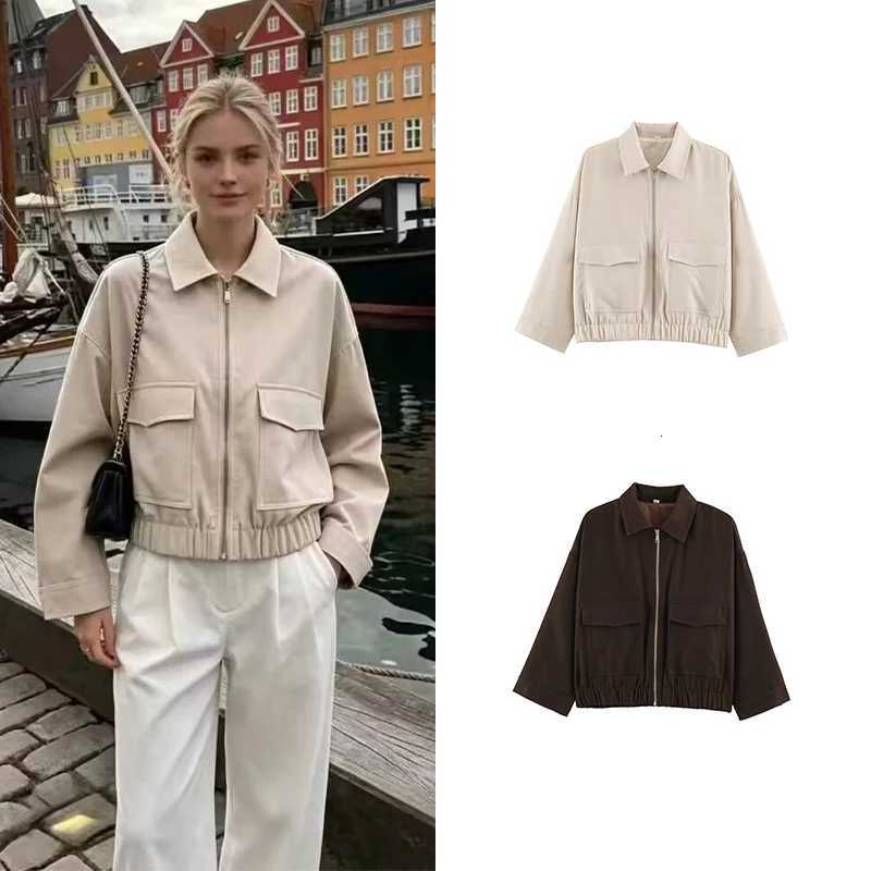 Women's Jackets SLTNX Women's 2026 Autumn Elegant Clothing Jacket Vintage Lapel Collar Zipper Full Sleeve Pocket Coat Lady Outerwears C260