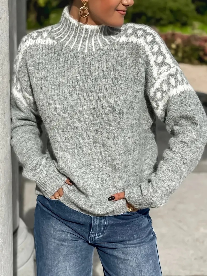 New European And American Style Women's Turtleneck Fashionable Casual Design Loose Pullover Knitted Sweater MAKOUFEI