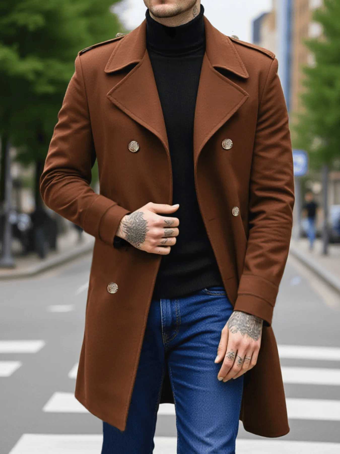 Wool Blends Jacket-Foiled Coat-Overcoat Men's For Men Early Autumn Plus Thick Woolen Double-Breasted Casual Commute Outdoor Travel New Arrival