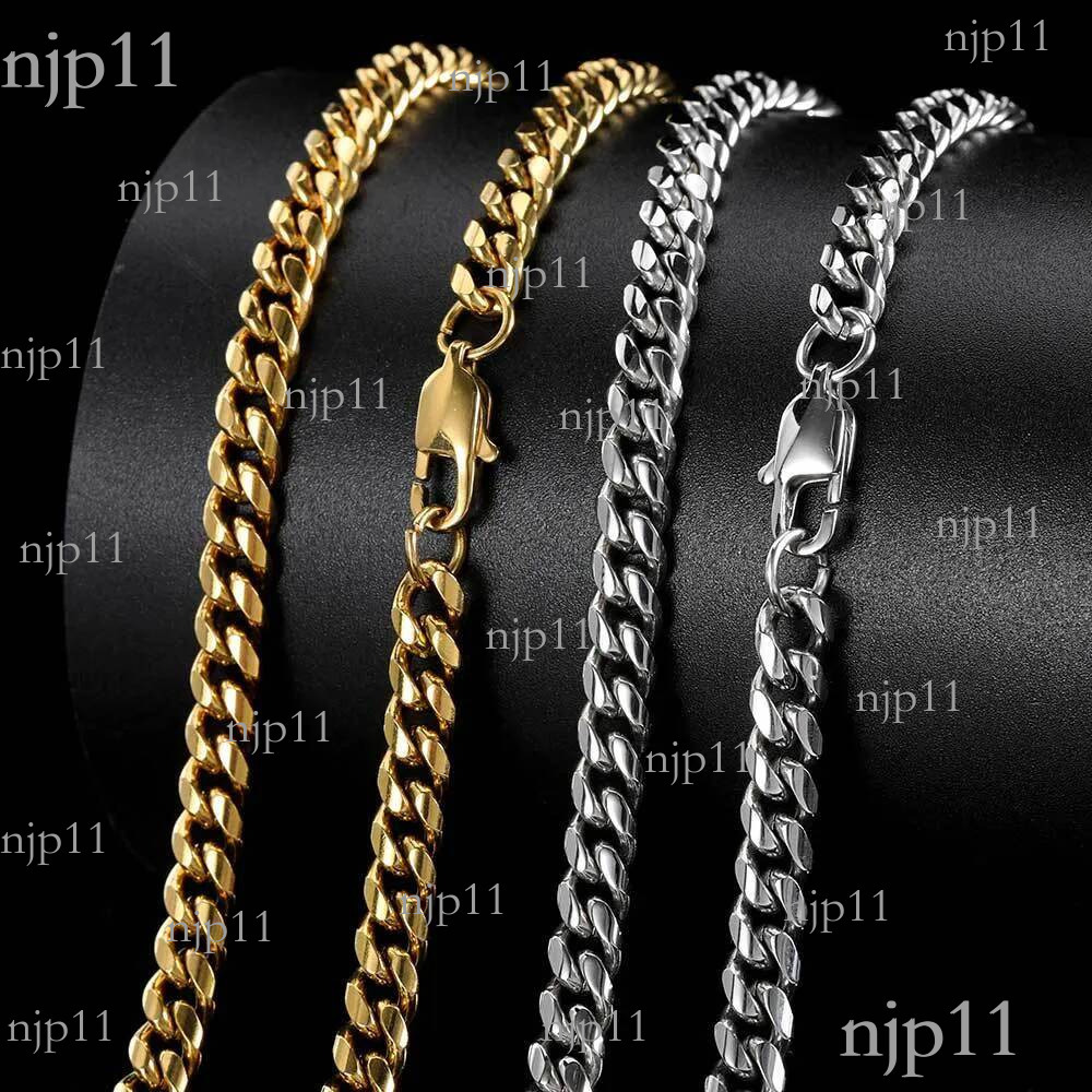 Hip Hop Cuban Link Chain 18K Real Gold Plated Stainless Steel Metal Necklace for Men 4mm 6mm 8mm