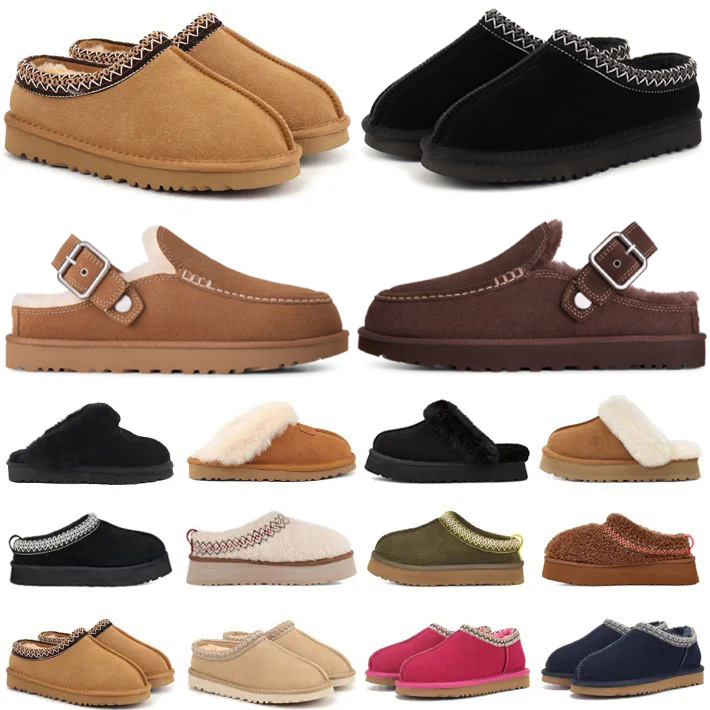 35-45 Zapatillas Tasman Hombres Mujeres Botines de invierno Piel Tazz Diapositivas Piel de oveja Castaño Negro Mostaza Semilla Señora Slip-on Lana P
