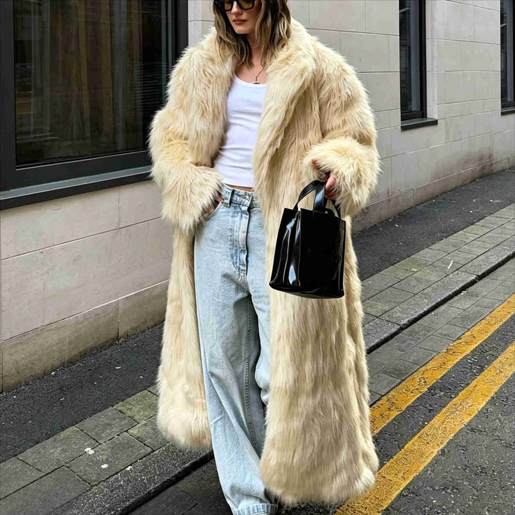 Faux Women Fur Coats Ankle Lenth Jackets Turn Down Collar Long Sves Open Stitch Thick Loose Elegant Casual 2026 Autun Winter D260921