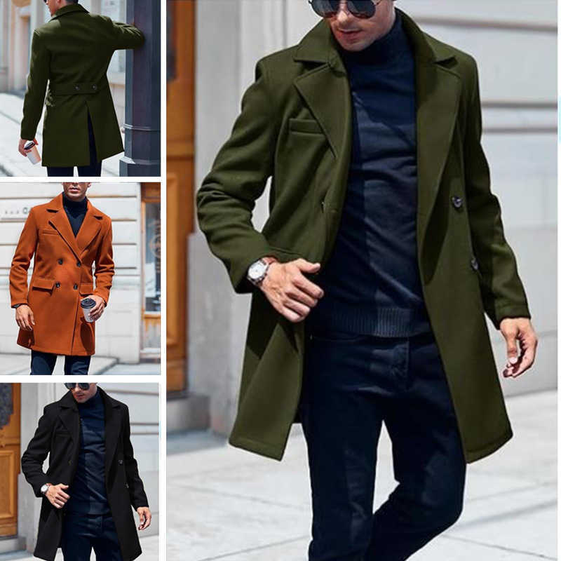 Large Men's Wool Blends New Size Wool Coat Mens Casual Jacket Medium and Long Double-breasted Blends for Men D260921