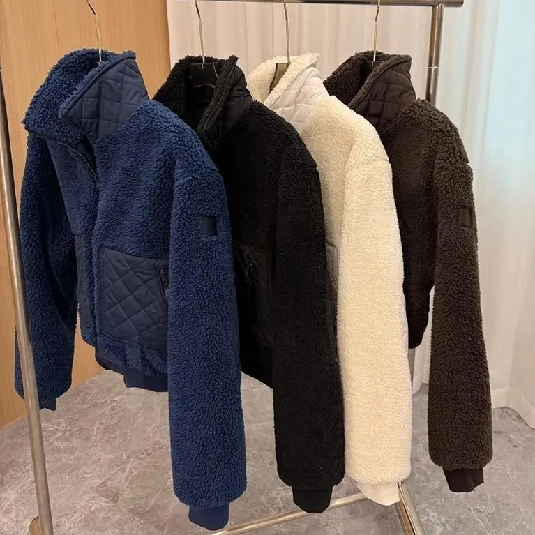 New jacket women winter brown lambhair hooded designer multicolored short jacket zip up sweatshirt warm sporty and casual stand up collar windproof