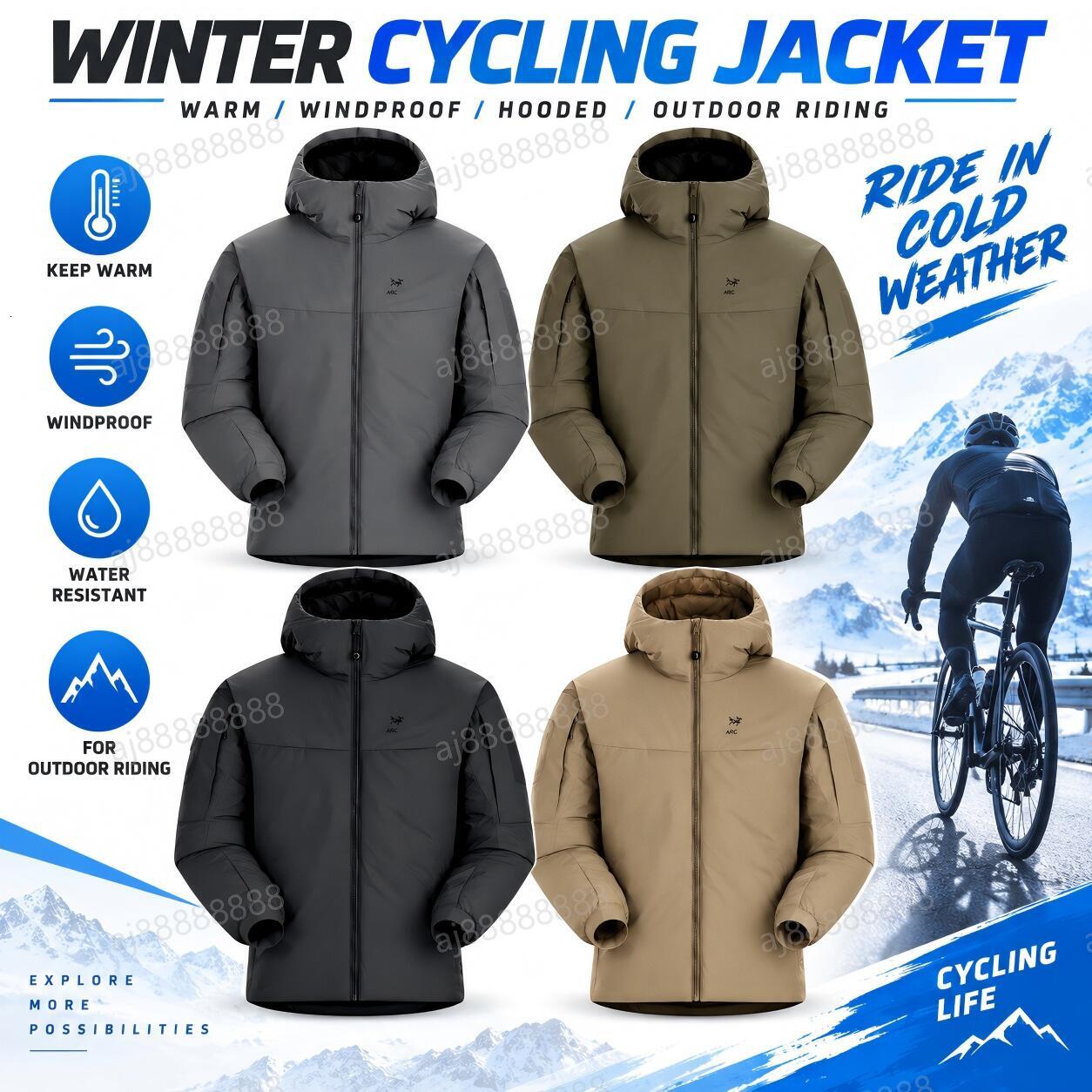 Arcteryxilly Men Women Winter Cycling Jacket Waterproof Windproof Padded Warm Bike Coat Hooded Outdoor MTB Road Cycling Sportswear