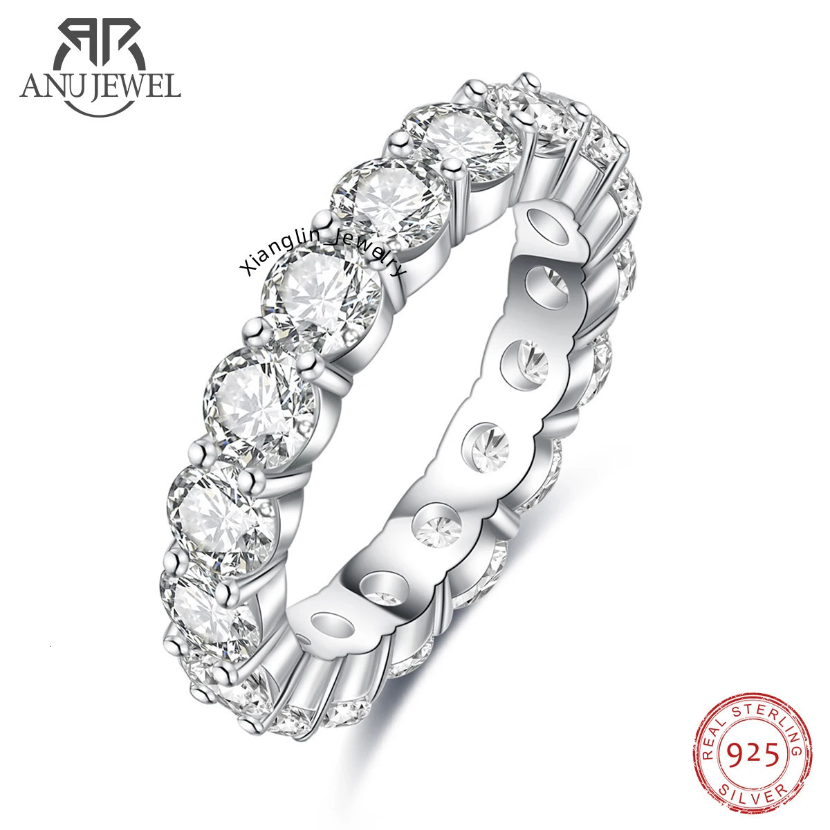 AnuJewel 4mm 5cttw D Color Moissanite Wedding Band Ring 925 Sterling Silver Eternity Band Rings For Women Jewelry Wholesale