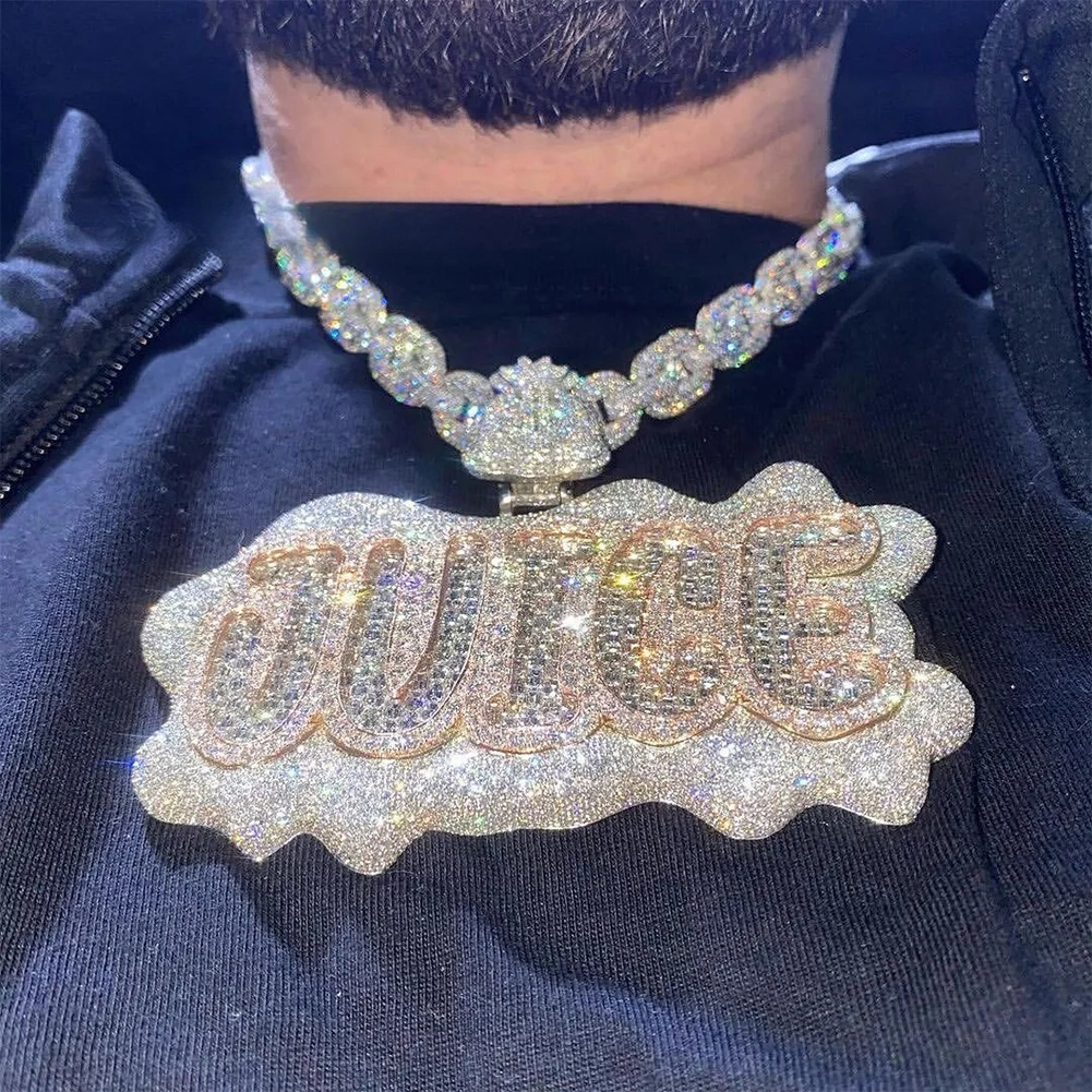 Personalized Letter Custom Name Necklace Iced Out Moissanite Number Pendant for Men Baguette Hip Hop Rock Rapper Jewelry Fashion