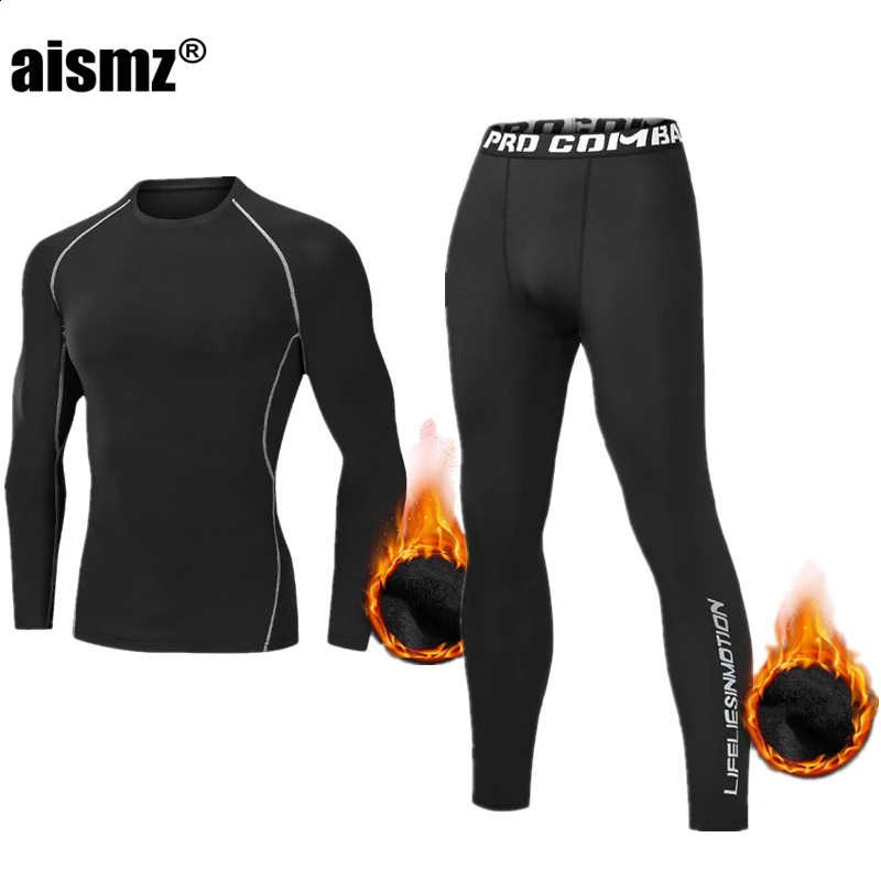 Winter Thermal Underwear Men Compression Fitness Fleece Man Sport First Layer Underwear Set Second Thermal Men's Skin Long Johns 260920