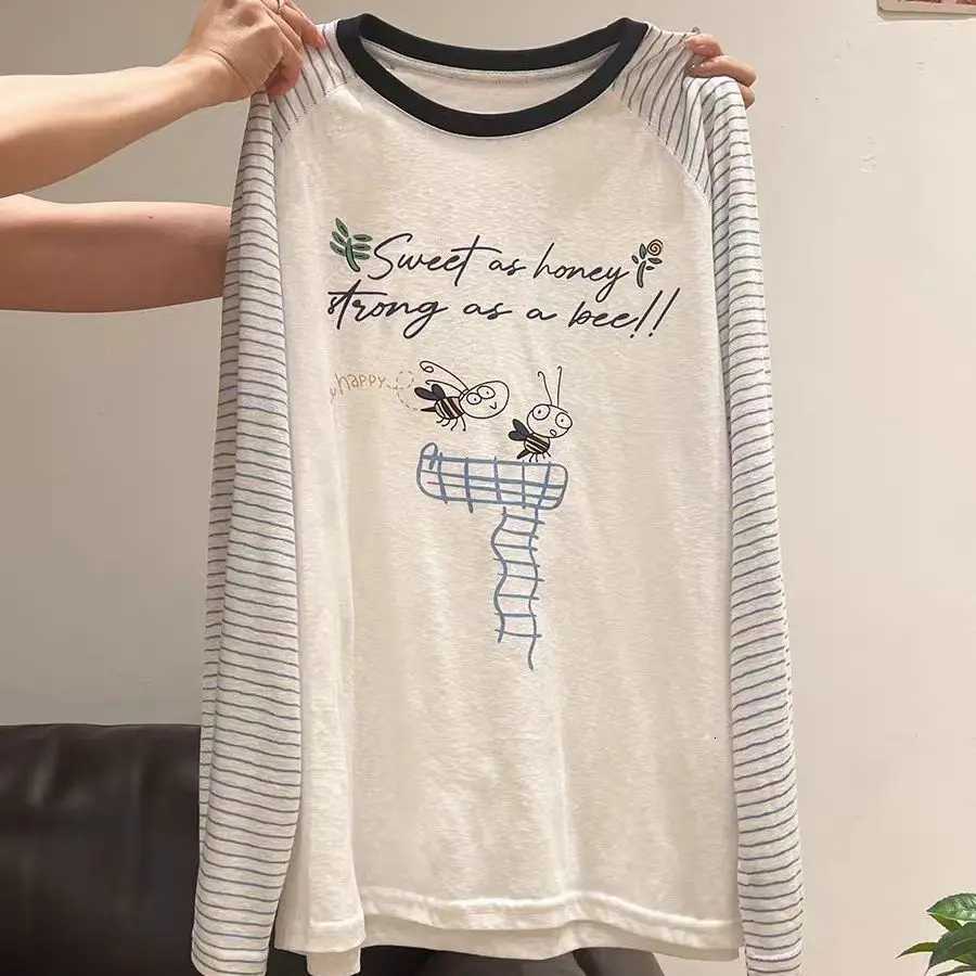 Women's T-Shirt New autumn and spring women's clothing simple style casual striped letter printed long-sleeve T-shirt for inner and outer