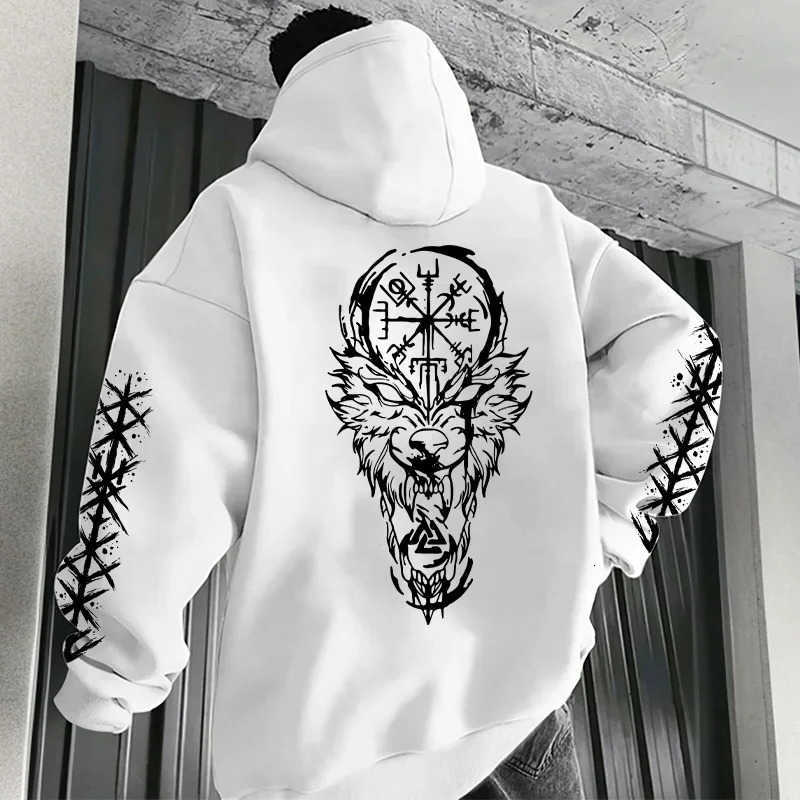 Wolf Men's Viking Hoodies Sweatshirts Raven Full Print Hoodie Unisex Long sleeve Pocket Pullover Nordic Rune Gothic Street Sweatshirt D260921