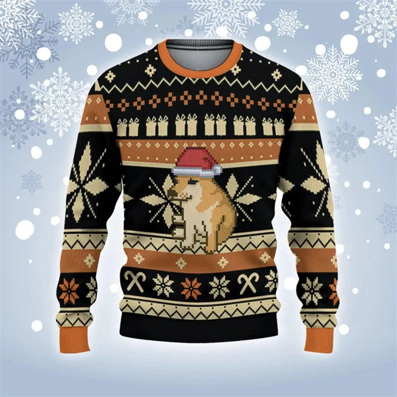 This Is Fine Meme Ugly Christmas Sweater Funny Dog Graphic Xmas Holiday Gift Sweatshirt For Men Fashion Casual s Pullovers 26921