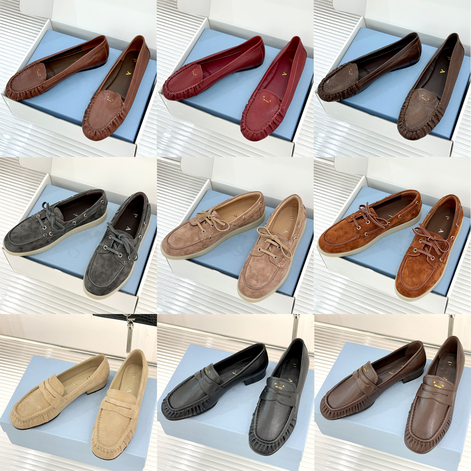 2026ss New Flat Loafers Suede Women dress shoe Vintage luxury Designer black brown Casual Genuine Leather moccasin slip ons Round Toe Lace Up Walkin