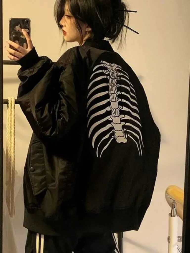 New Women's Jackets Autnmn 2024 Vintage Jackets Bomber Jacket Women Black Gothic Harajuku Grunge American Baseball Jacket Couple Cool Outerwear