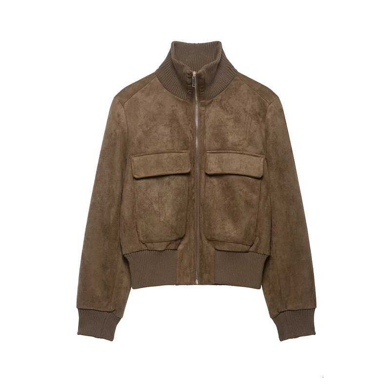 New Women's Jackets Women's 2026 Short Jacket with High Collar Zipper Pockets Retro Street Style Fashionable for Fall and Winter C260921