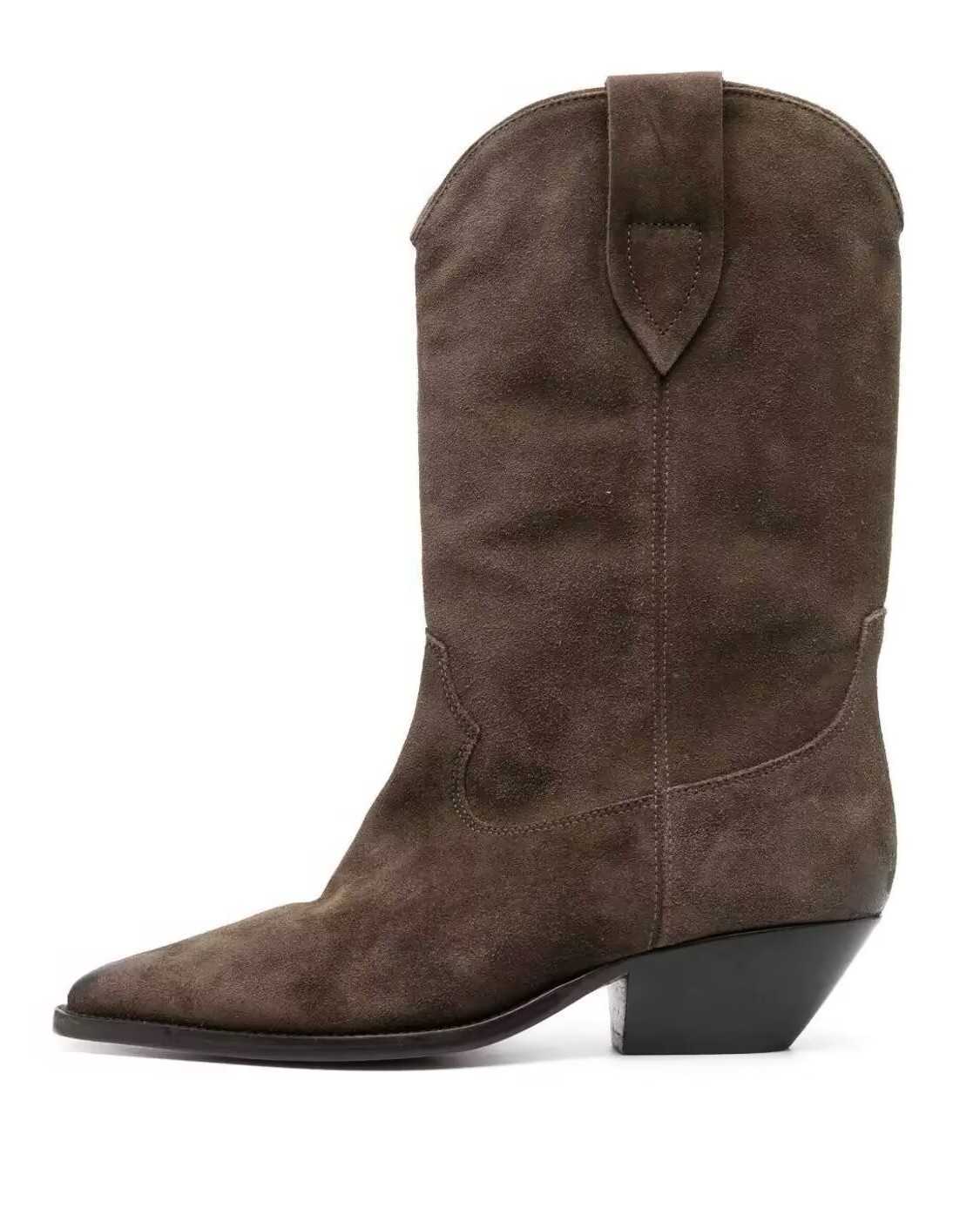 y botas 2025 invierno otoño nuevas botas cortas altas de tacón grueso para mujer botas de pantorrilla de talla grande informales puntiagudas de moda