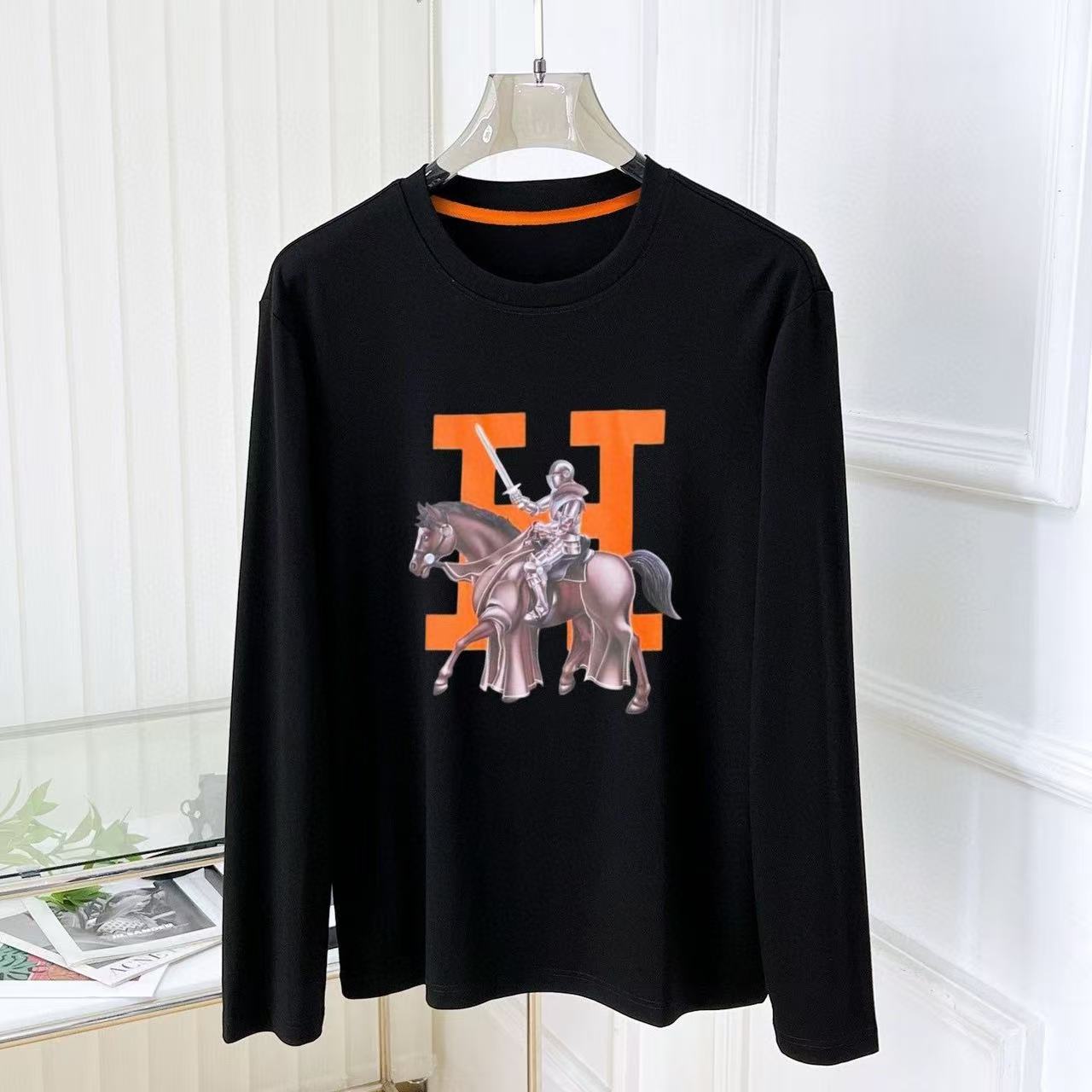 Long-sleeved round-neck printed shirt - trendy spring/autumn clothing, new casual men's fashion brand slim-fit T-shirt