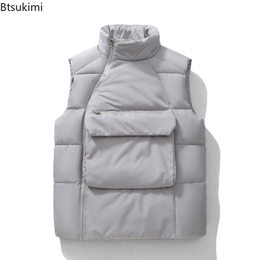 Autumn Winter Men's Down Cotton Vests Stand Collar Sleeveless Oblique Zipper Front Pockets Design Men Thicken Warm Vest Jackets J260921