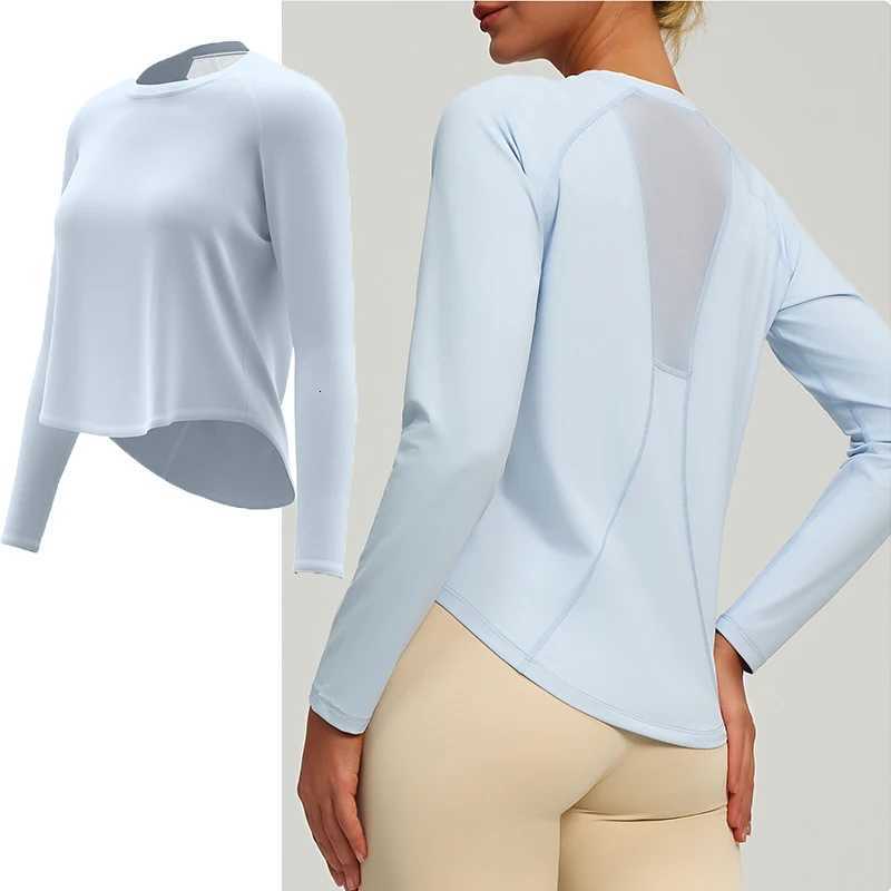 Women's T-Shirt 2026 Spring Summer New Women's Yoga Top Loose Mesh Breathable Sports Long Sleeve T-shirt Basic Solid Color Top Riding Clot