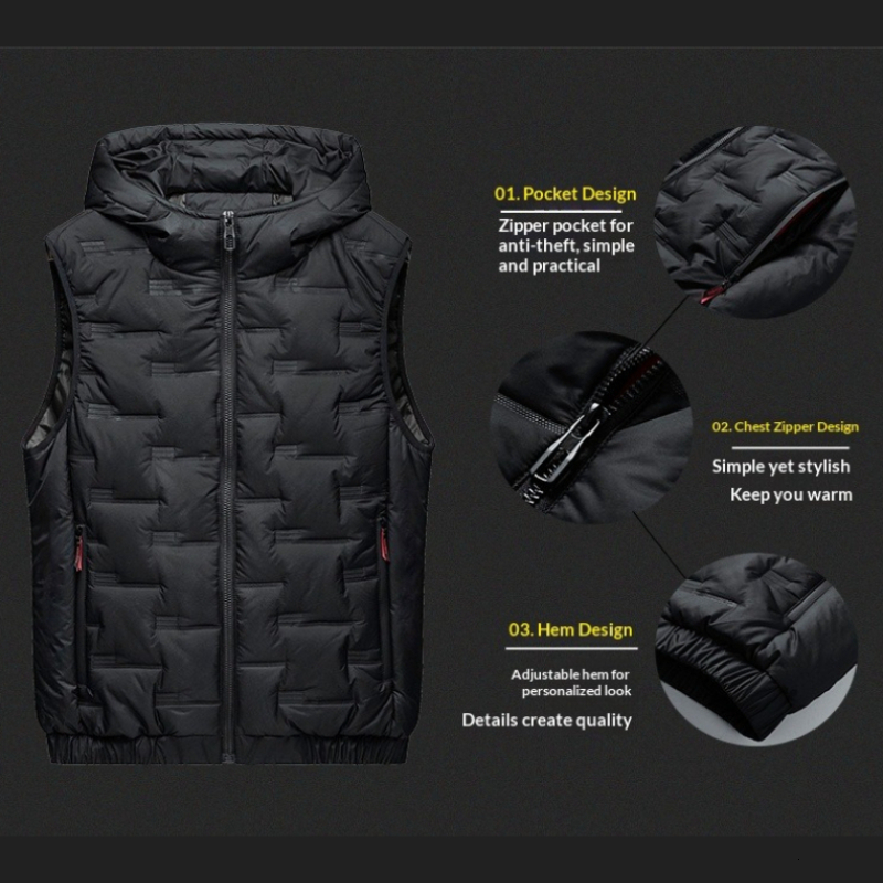 Winter Hooded Padded Men Pleated Solid Puffer Vests Windproof Warm Sleeveless Jackets Outdoor Thicken Parkas 8XL Waistcoat J260921
