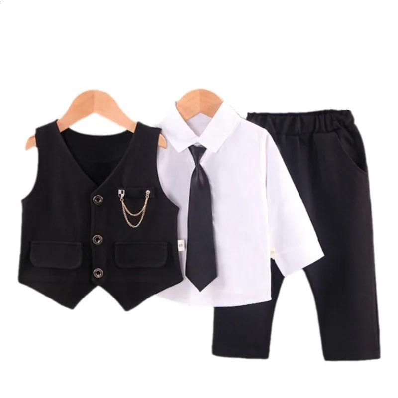 Spring Autumn Baby Clothes Suit Children Boys Vest Shirt Pants 3PcsSets Toddler Fashion Casual Costume Kids Formal Clothing 260920