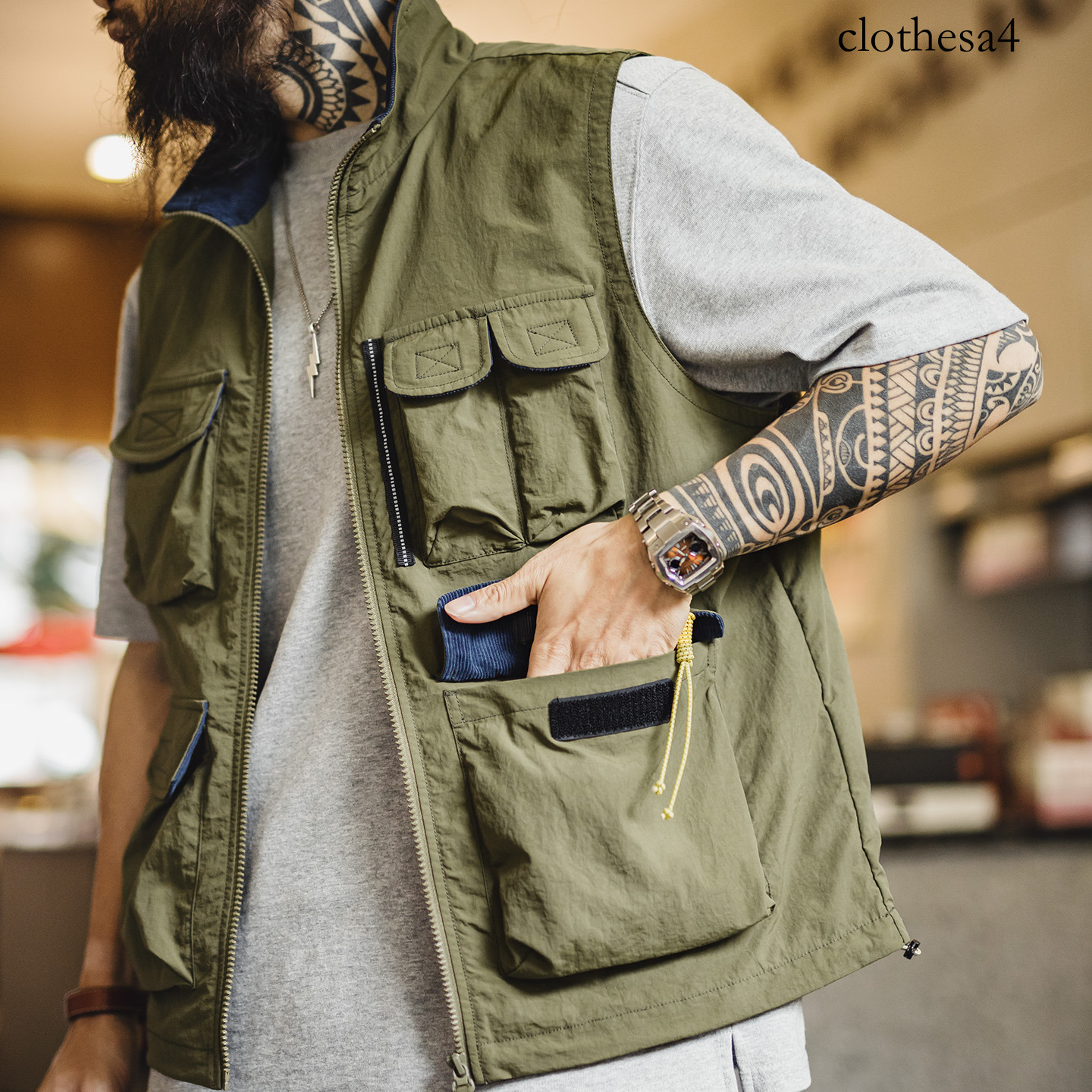Maden Men's Casual Multi Pocket Utility Lightweight Tactical Sleeveless Jacket Outdoor Hiking Vest Spring Outwear
