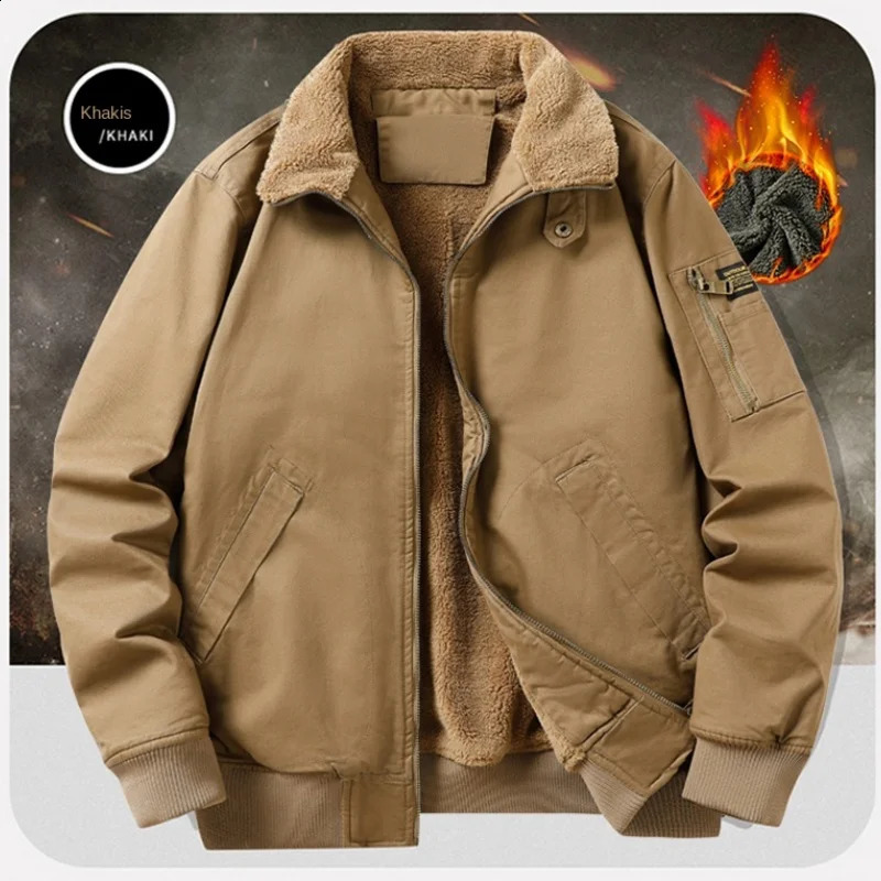 2025 Jacket Pure Cotton Men's Plush Thickened Autumn and Winter Top Washed Workwear Casual Multi Bag Clothes 260920