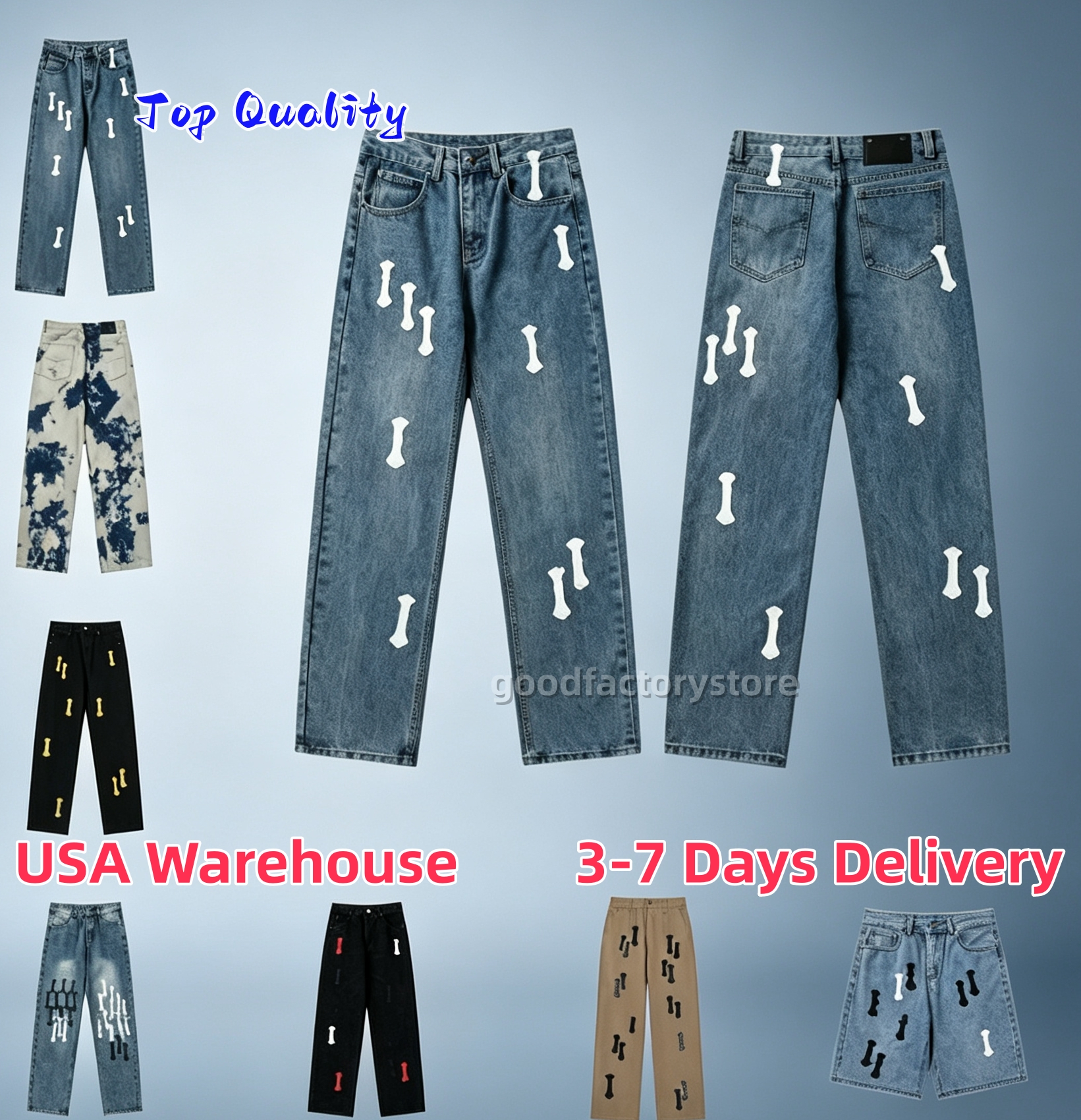 5A Unisex Chrome pants Vintage Washed Cross Patchwork Jeans Mens Womens Loose Straight Leg Denim Trousers Hip Hop Street Style Multi Color Cross Pat