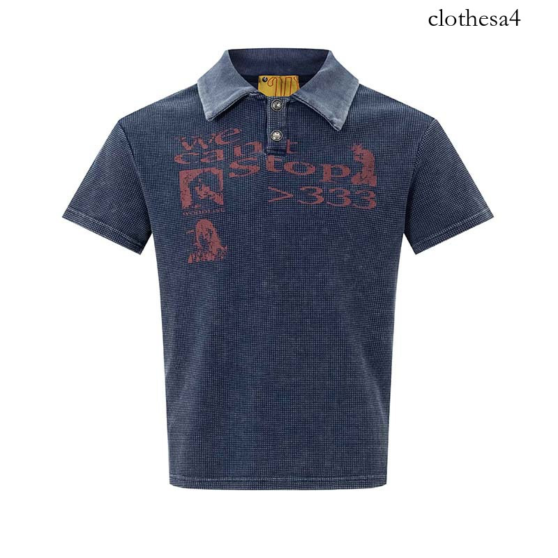 2026 summer new collection: high-street American-style polo shirt with character and letter prints, washed finish, short sleeves, loose fit, trendy