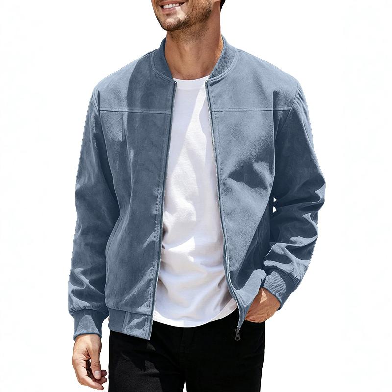 Men Stand Collar Bomber Jacket Full Zip Front Opening Ribbed Trim On Collar Cuffs And Hem Regular Silhouette Outerwear Available In Many Different C