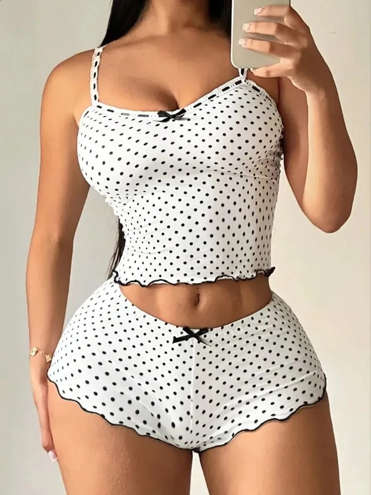 Summer Polka Dot Cami Top Shorts Pajamas Set for Women's Sexy Sleepwear 2 Piece Casual Soft Lounge Wear 260920