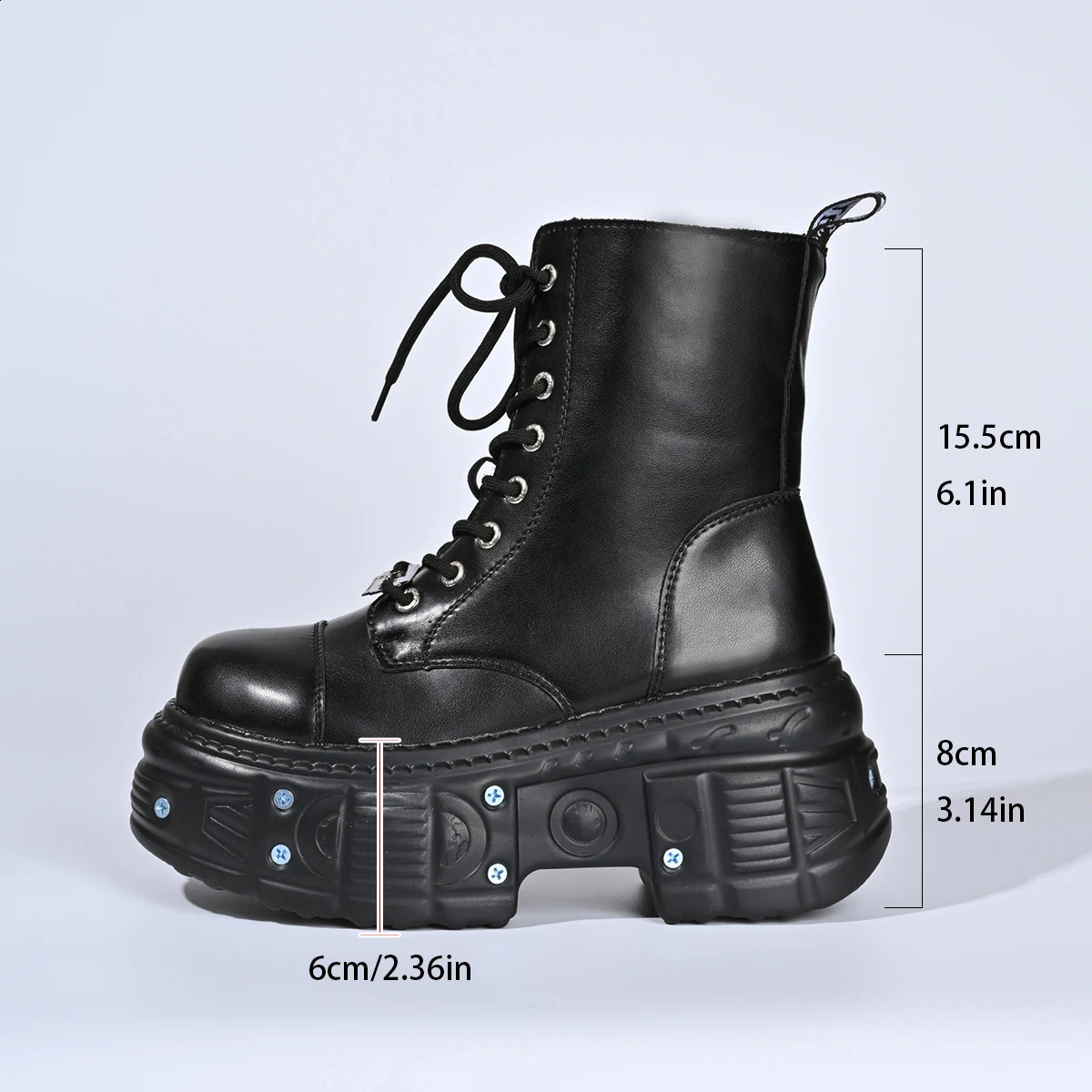 Goth Punk Mujeres Plataforma Tobillo Botas Mujer Rock Punta Redonda Con Cordones Moda Retro Zapatos Gruesos Decoración De Metal Botines Cortos 26092
