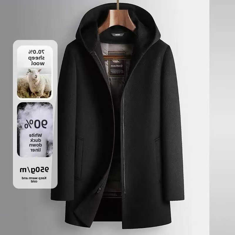 Winter Men's 2025 Wool Blends New Men's Hooded Woolen Coat Detachable Down Inner Tank Wool Content 70% Thickened Warm Medium to Long Casua