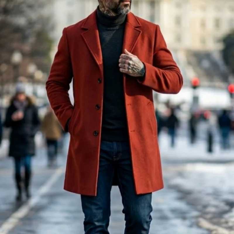 Mens Men's Wool Autumn/Winter Blends Casual Jacket Single-Breasted Suit Jacket Mid-Length Streetwear and Outdoor Wear Men's Winter Jacket