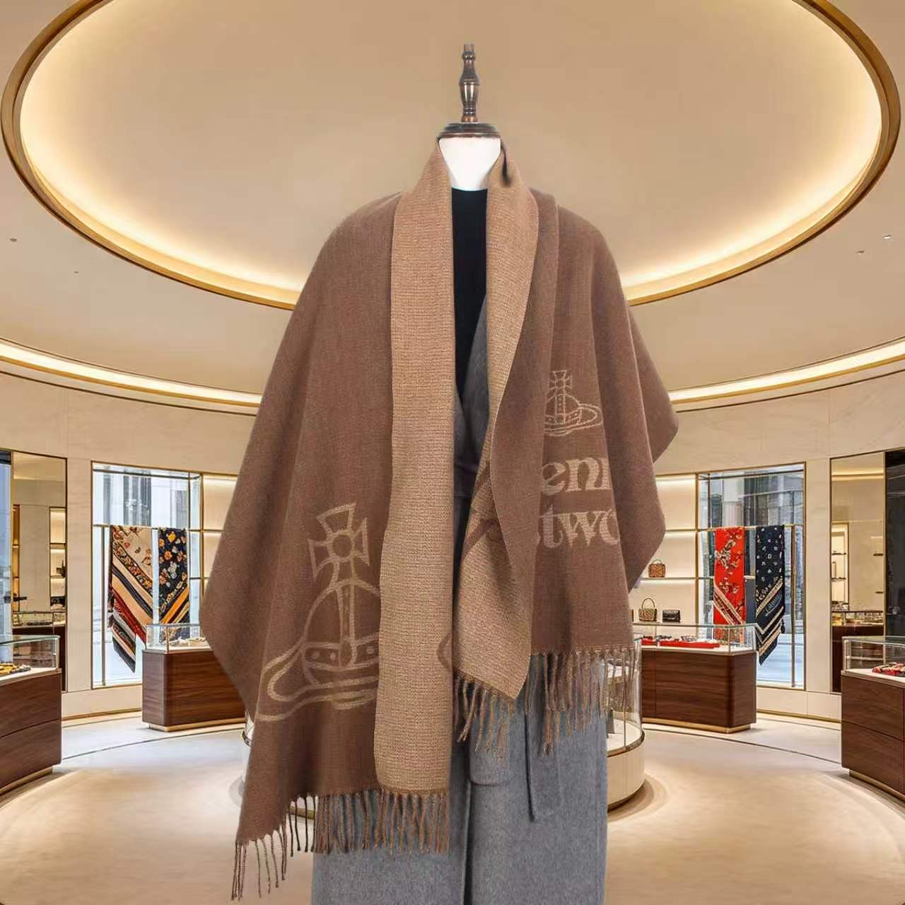Designer's new women's autumn/winter punk style jacquard shawl, double-sided tassel wool blend scarf, draped in cape styleAAAAA