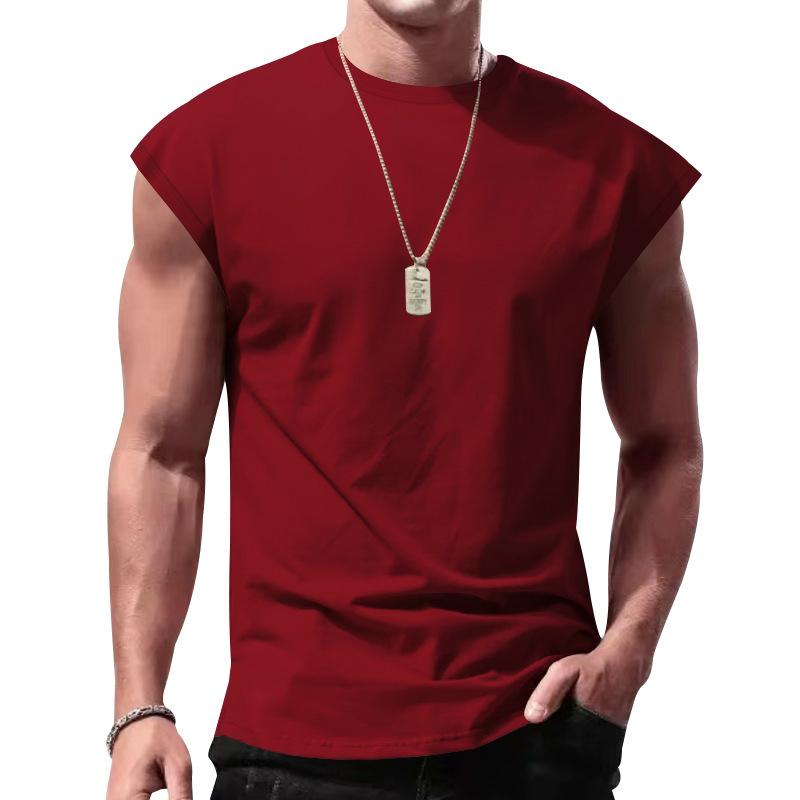 Débardeur classique à manches courtes pour hommes, col ras du cou, large emmanchure, coupe décontractée, t-shirt sans manches, épaules couvertes,
