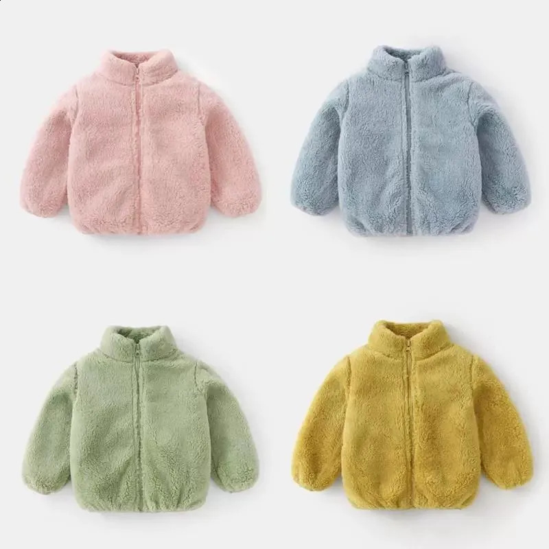 Solid Color Fashion Children Plush Coat Autumn Winter Warm Baby Girl Boy Casual Jacket Greatcoat Kids Clothing Toddler Outerwear 260920