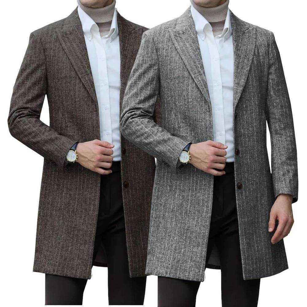 Fashion Men's Wool Blends Men's Warm Casual Overoat 2026 New Autumn/Winter Solid Color Woolen Slim Fit Long Windbreaker Coat D260921