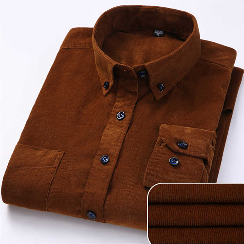 Casual Shirts 100% Cotton Men's Men's Corduroy Shirts Long Sleeve Casual Regular Fit Business Dress Shirts Man Comfortable Pocket Clothes