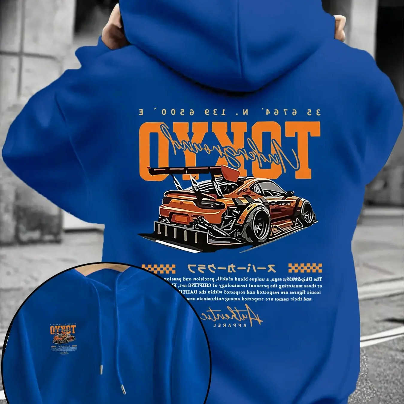 Vintage Men's Hoodies Racing Sweatshirts Car Graphic Hoodie Men Oversized Streetwear Spring Autumn Blue Anime Style Pullover Sweatshirt Casual