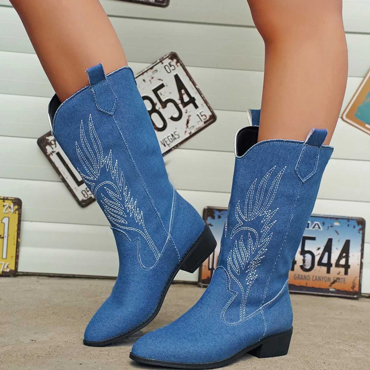Gold Mid-Calf Women's Boots Sier Pointed-Toe Square-Heel Wern Boots Winter Retro-Style Black Women's Boots Plus-Size 3643 L26921