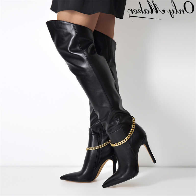 Over Boots Onlymaker Pointed Toe The Knee Boots Women Black Side Zip Thin High Boots Big Size Lady Fashion Classic Winter Boots H260921