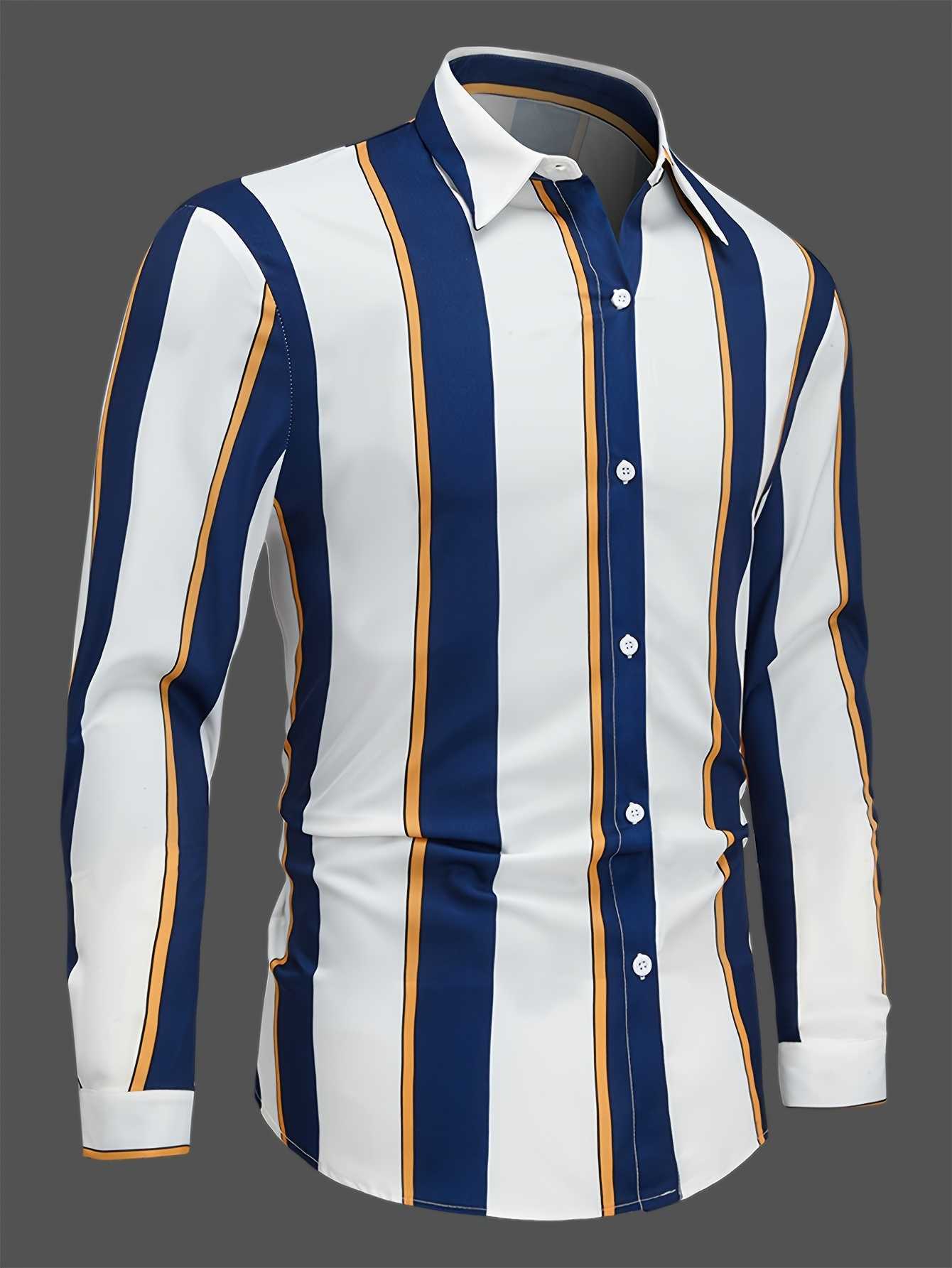Casual Shirts Men'S Casual Men's Regular Fit Striped Long Sleeve Solid Color Polyester Button Lapel Shirt Woven Non-Stretch Fabric H260921