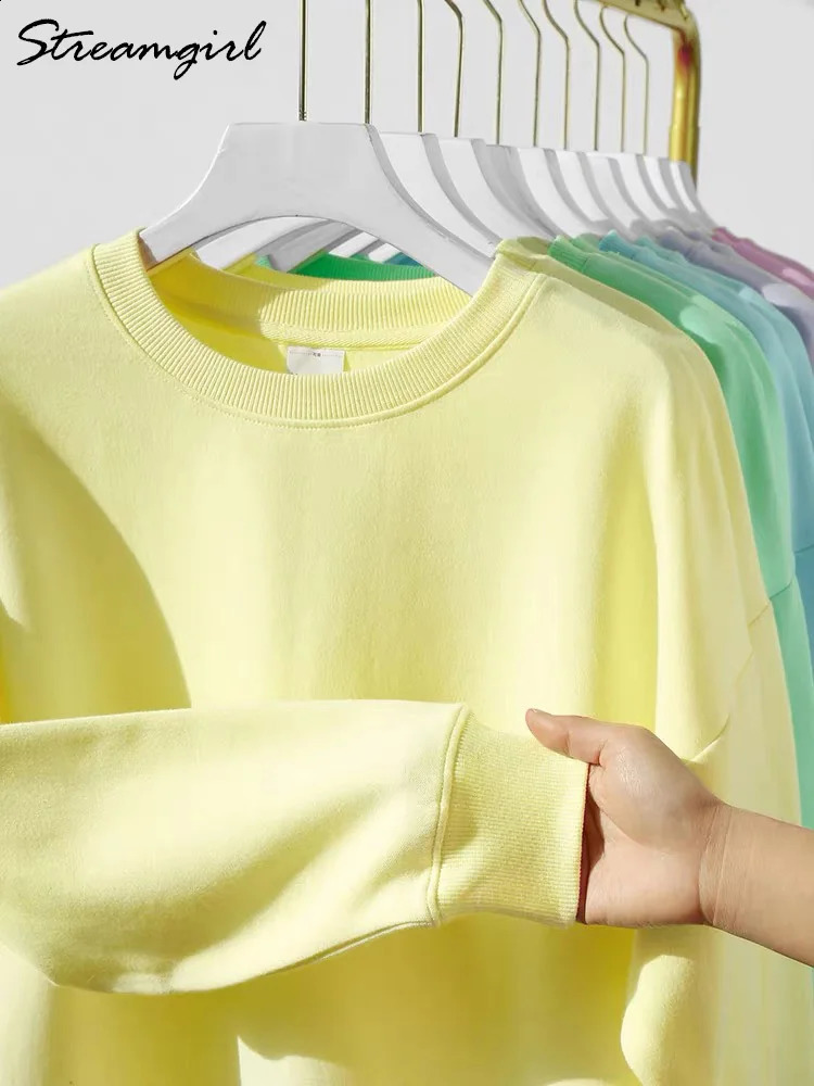 Streamgirl Cotton Basic Sweatshirt Women Oversized Yellow Pullovers Loose Casual Tops Spring Colorful Sweatshirts Pink 260920