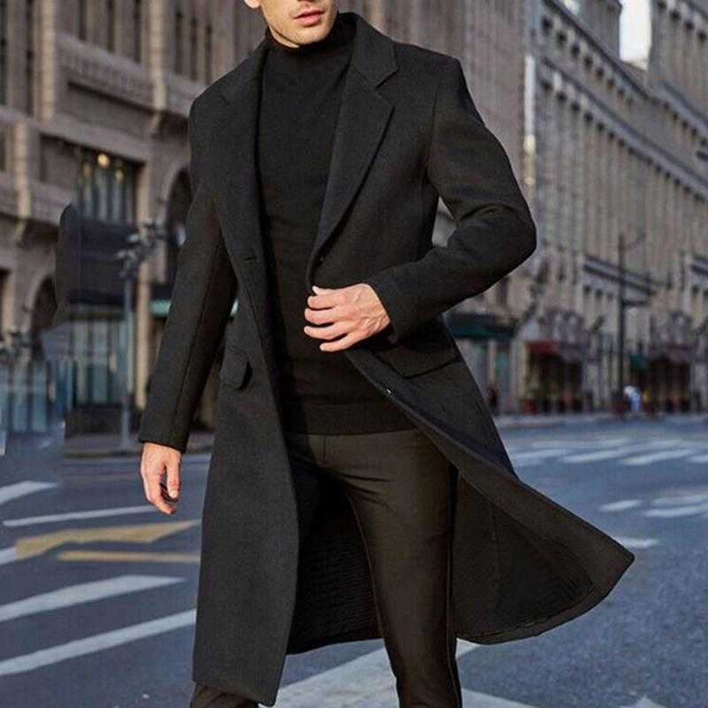 Autumn Blends Men's Winter Wool Mens Wool Coat Solid Long Sleeve Woolen Jackets Fleece Men Overcoat Streetwear Fashion Long Trench Coat Outerwe